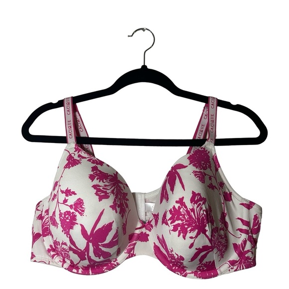 Cacique Lightly Lined T-Shirt in White and Pink Floral Bra - Size 44C - Picture 1 of 8